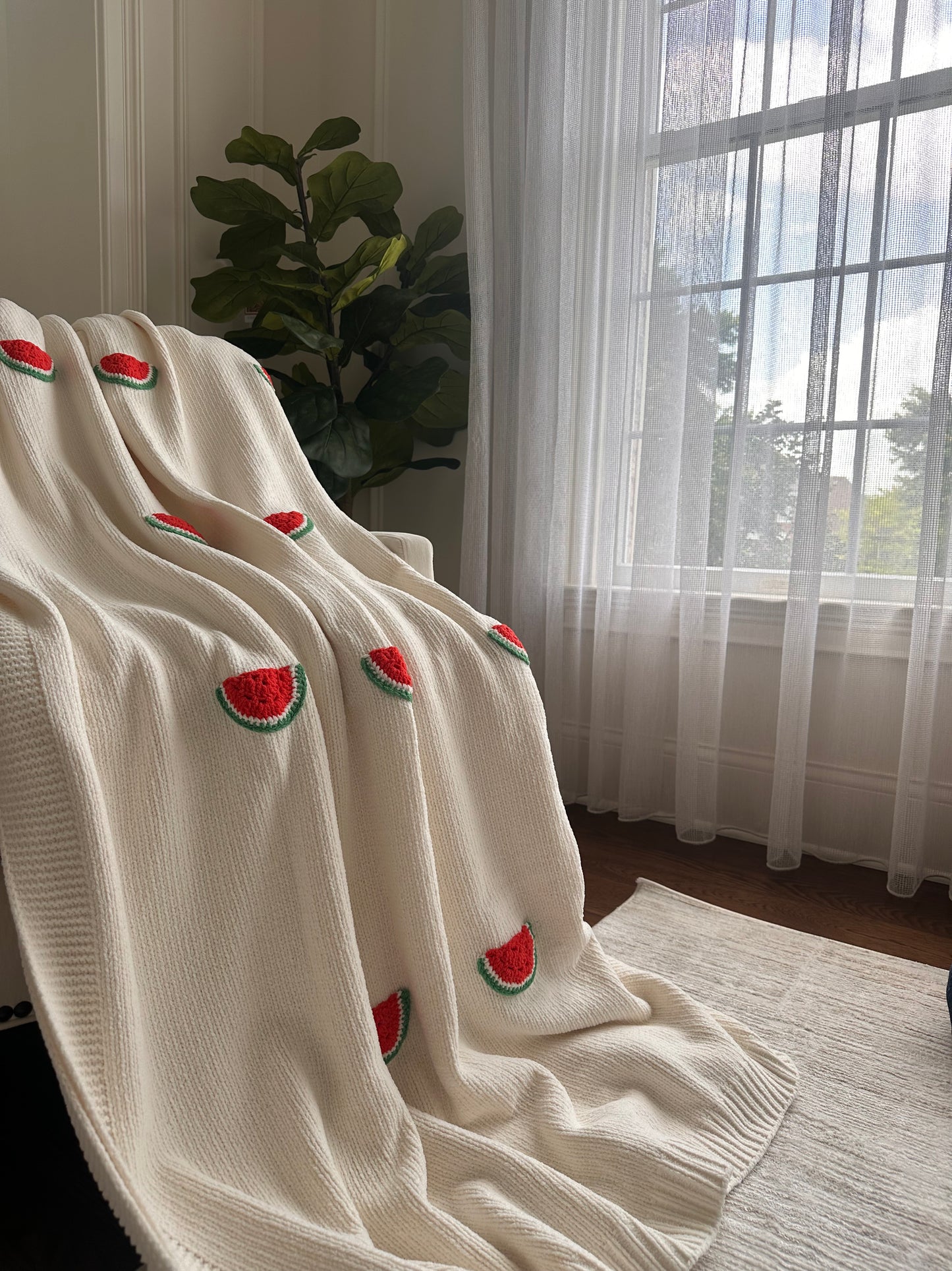 Melon Pop Karpuz Nakışlı Krem Rengi Throw Tek Kişilik Battaniye 140 x 190 cm