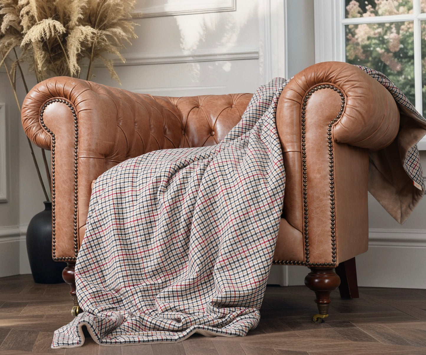 Krem renk Kazayagi desenli throw battaniye