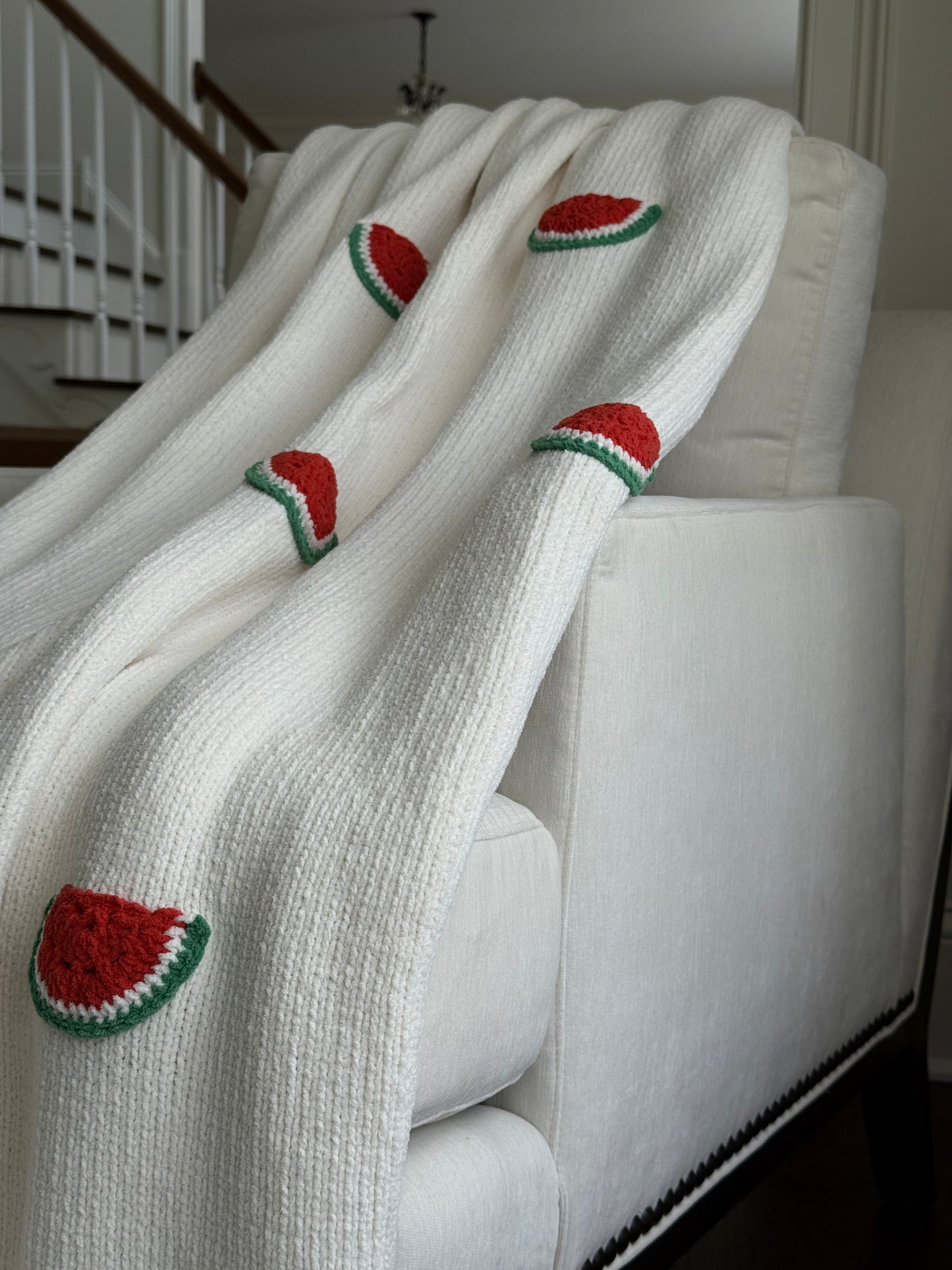 Melon Pop Karpuz Nakışlı Krem Rengi Throw Tek Kişilik Battaniye 140 x 190 cm