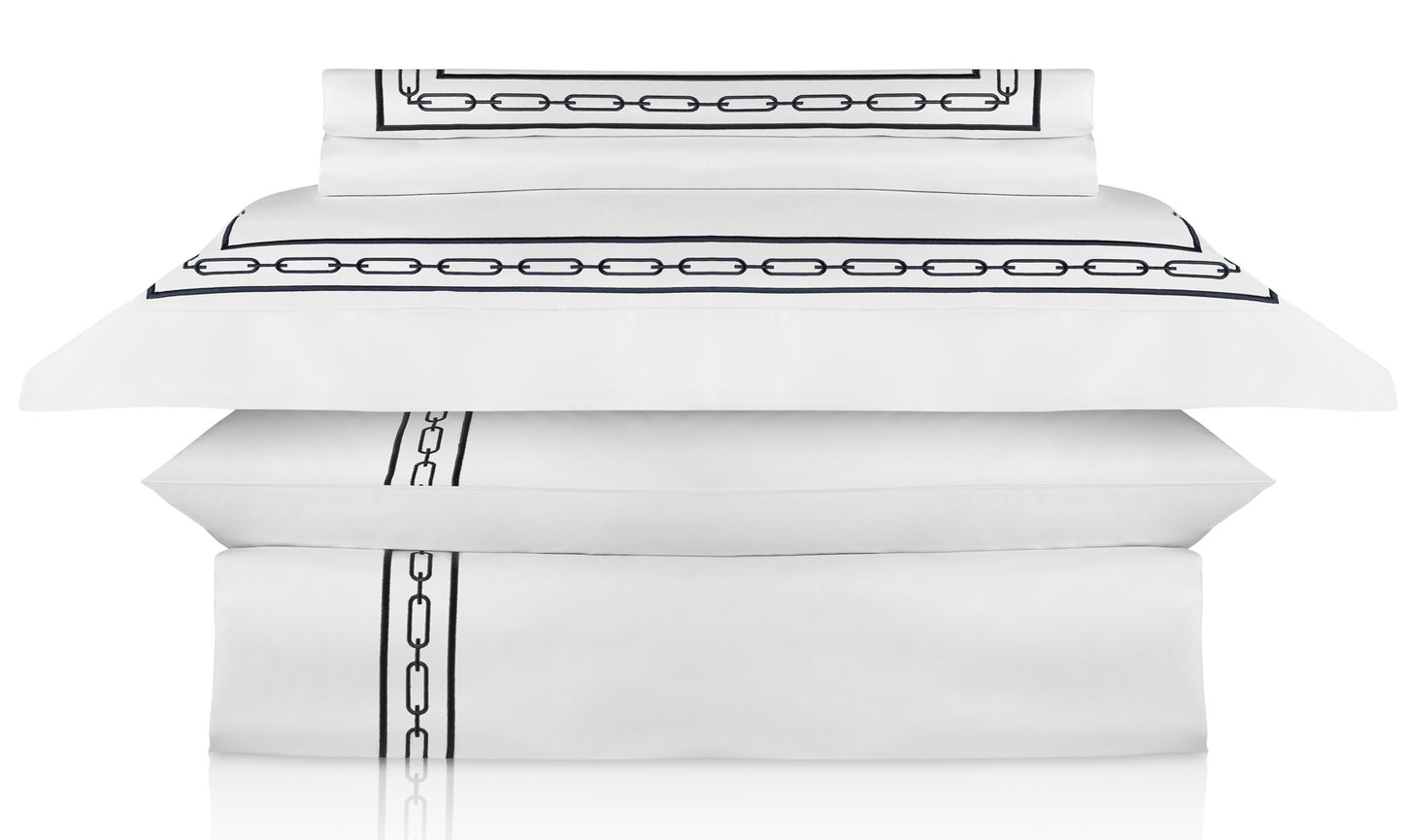 Linea Chain Siyah Nakıșlı Beyaz Pamuk Saten Çift Kişilik Nevresim Takımı 220 x 240 cm