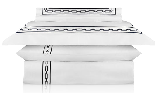 Linea Chain Siyah Nakıșlı Beyaz Pamuk Saten Çift Kişilik Nevresim Takımı 220 x 240 cm