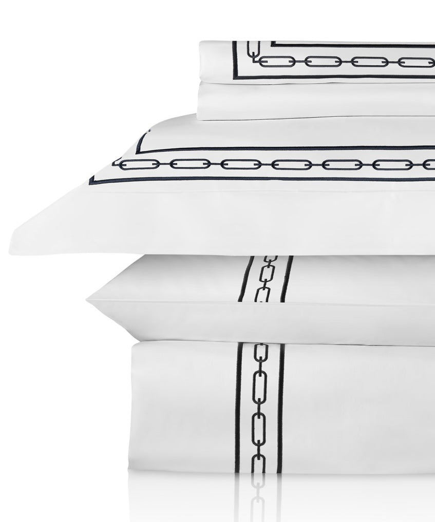 Linea Chain Siyah Nakıșlı Beyaz Pamuk Saten Çift Kişilik Nevresim Takımı 220 x 240 cm