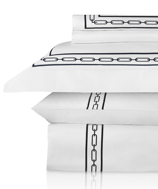 Linea Chain Siyah Nakıșlı Beyaz Pamuk Saten Çift Kişilik Nevresim Takımı 220 x 240 cm