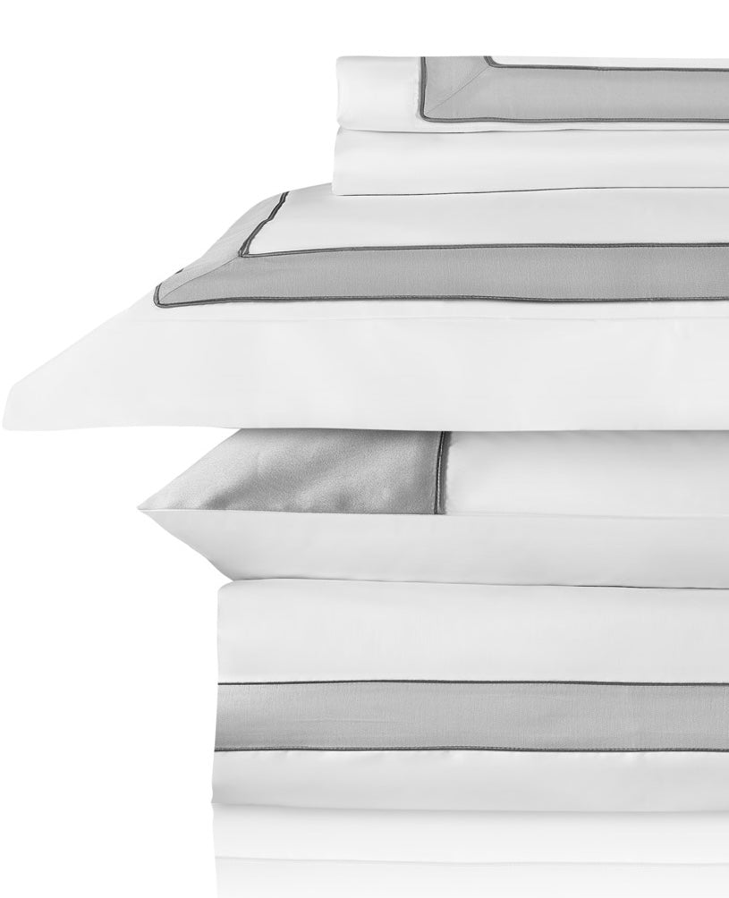Nyra Gri Şeritli Beyaz Pamuk Saten Çift Kişilik Nevresim Takımı 220 x 240 cm