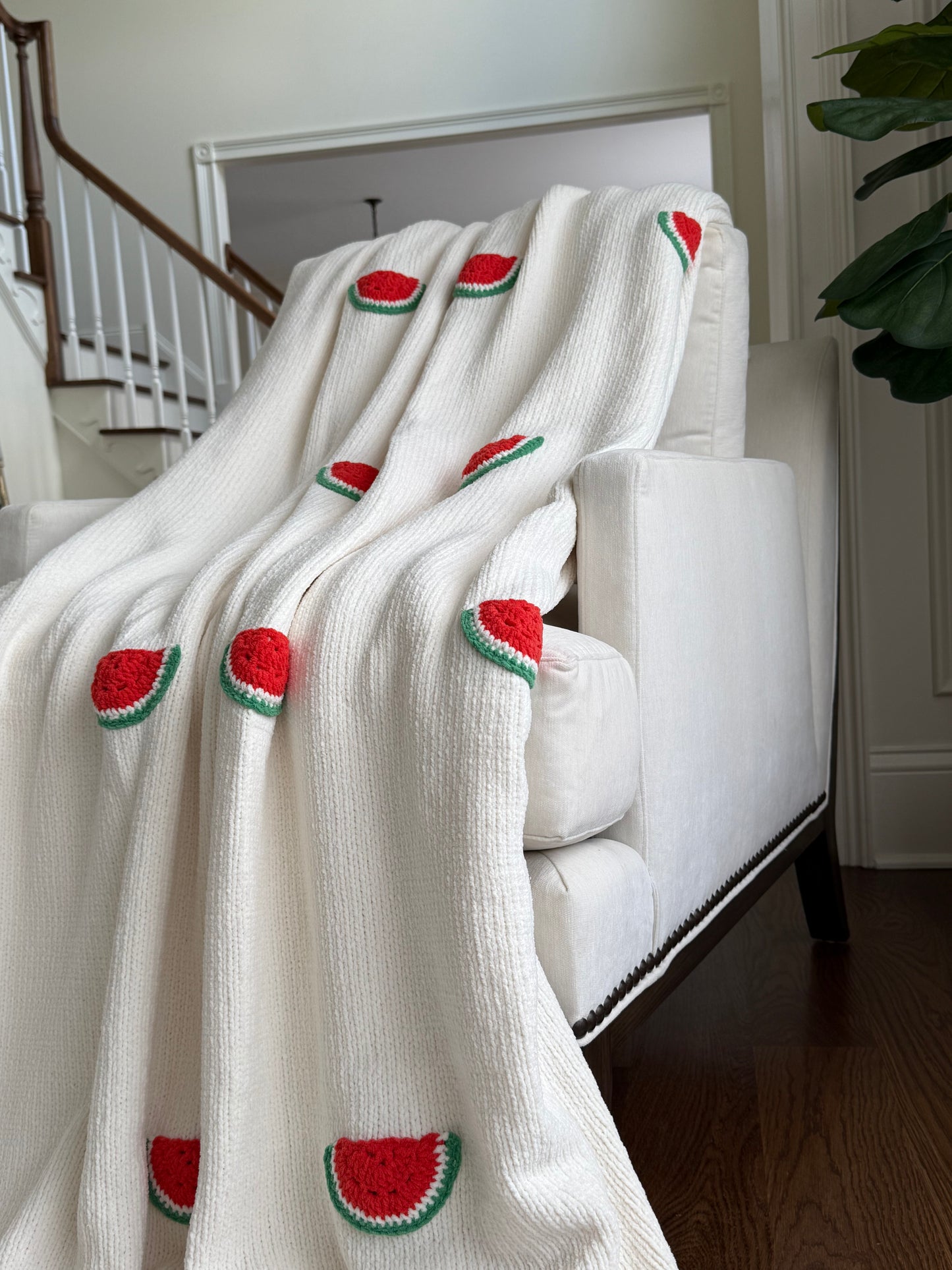 Melon Pop Karpuz Nakışlı Krem Rengi Throw Tek Kişilik Battaniye 140 x 190 cm