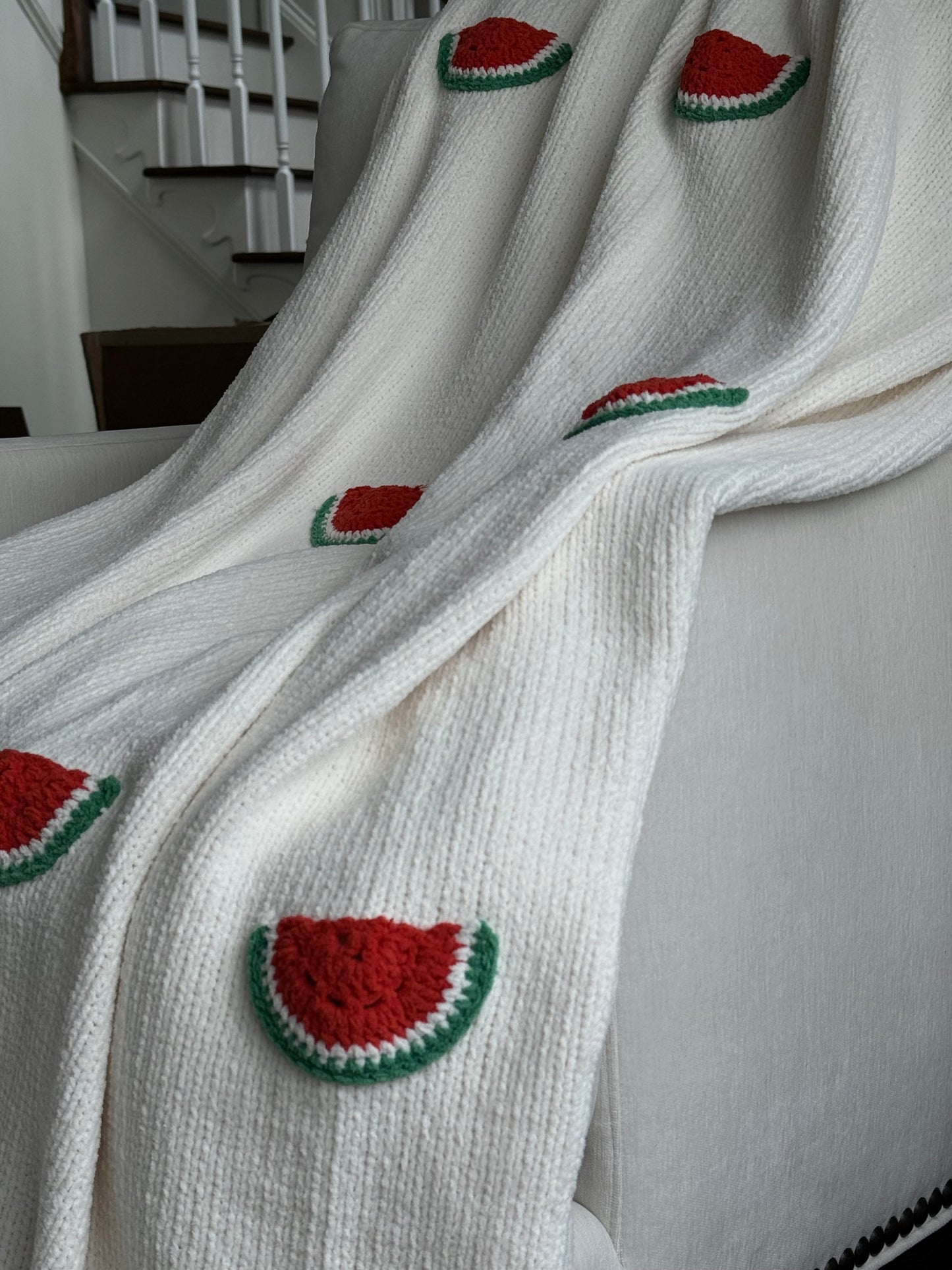 Melon Pop Karpuz Nakışlı Krem Rengi Throw Tek Kişilik Battaniye 140 x 190 cm