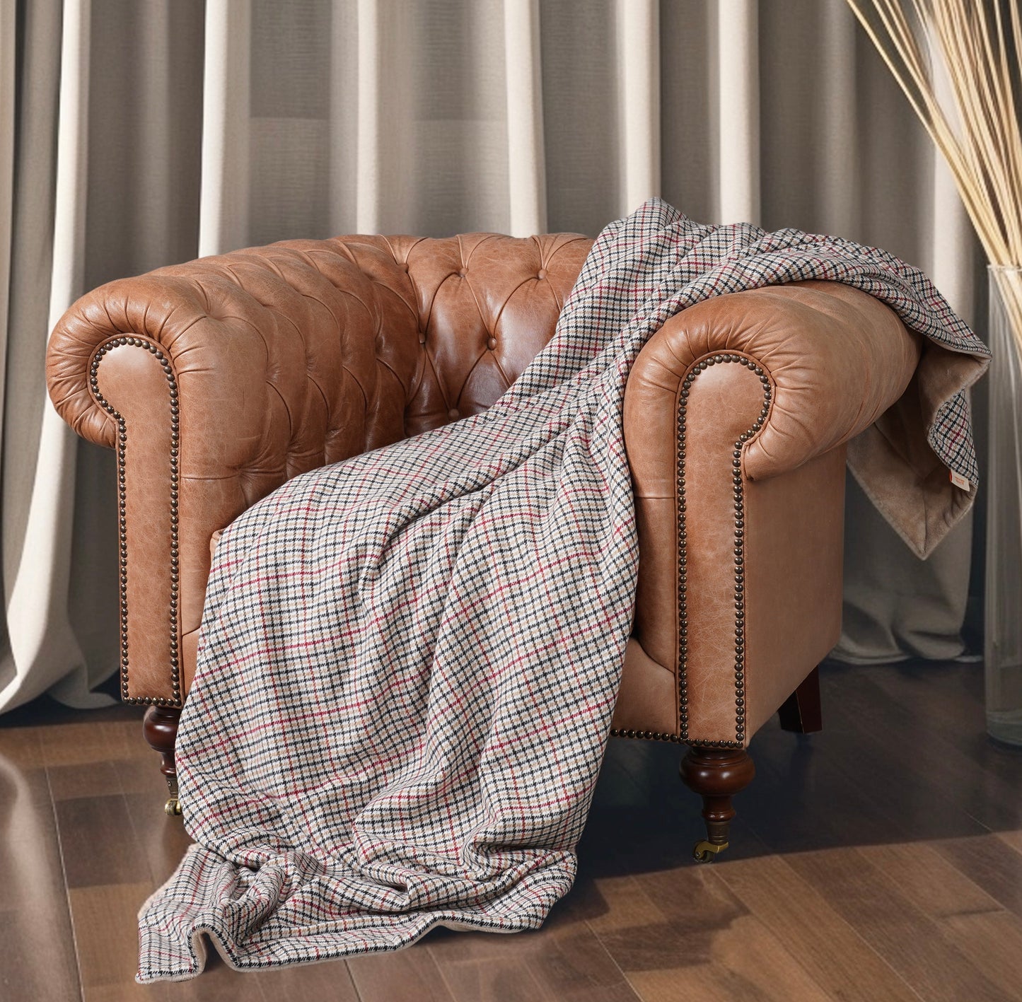 Krem renk Kazayagi desenli throw battaniye