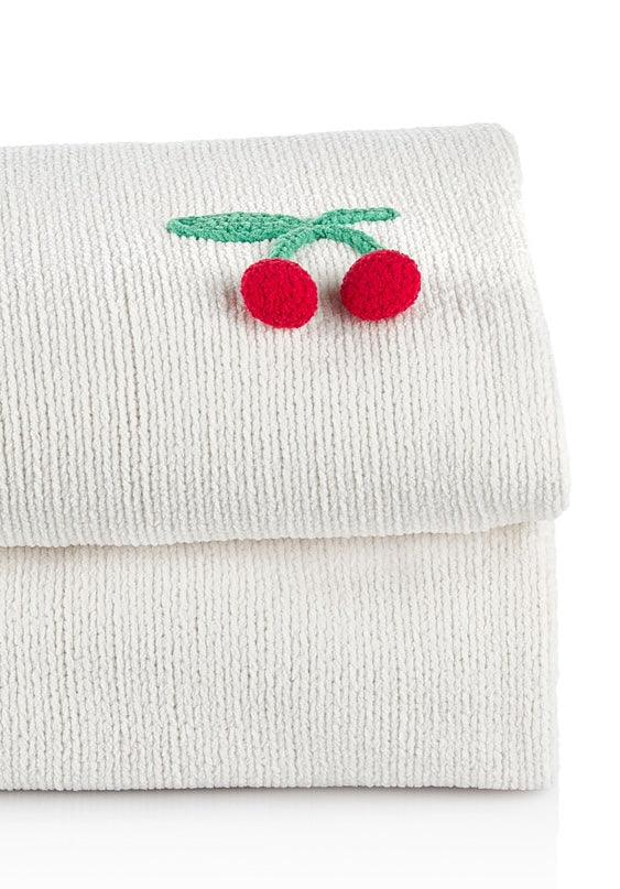 Cherry Pop Kiraz Nakışlı Krem Rengi Throw Tek Kişilik Battaniye 140 x 190 cm