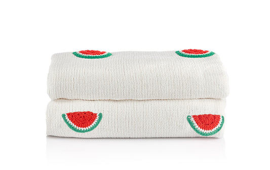 Melon Pop Karpuz Nakışlı Krem Rengi Throw Tek Kişilik Battaniye 140 x 190 cm